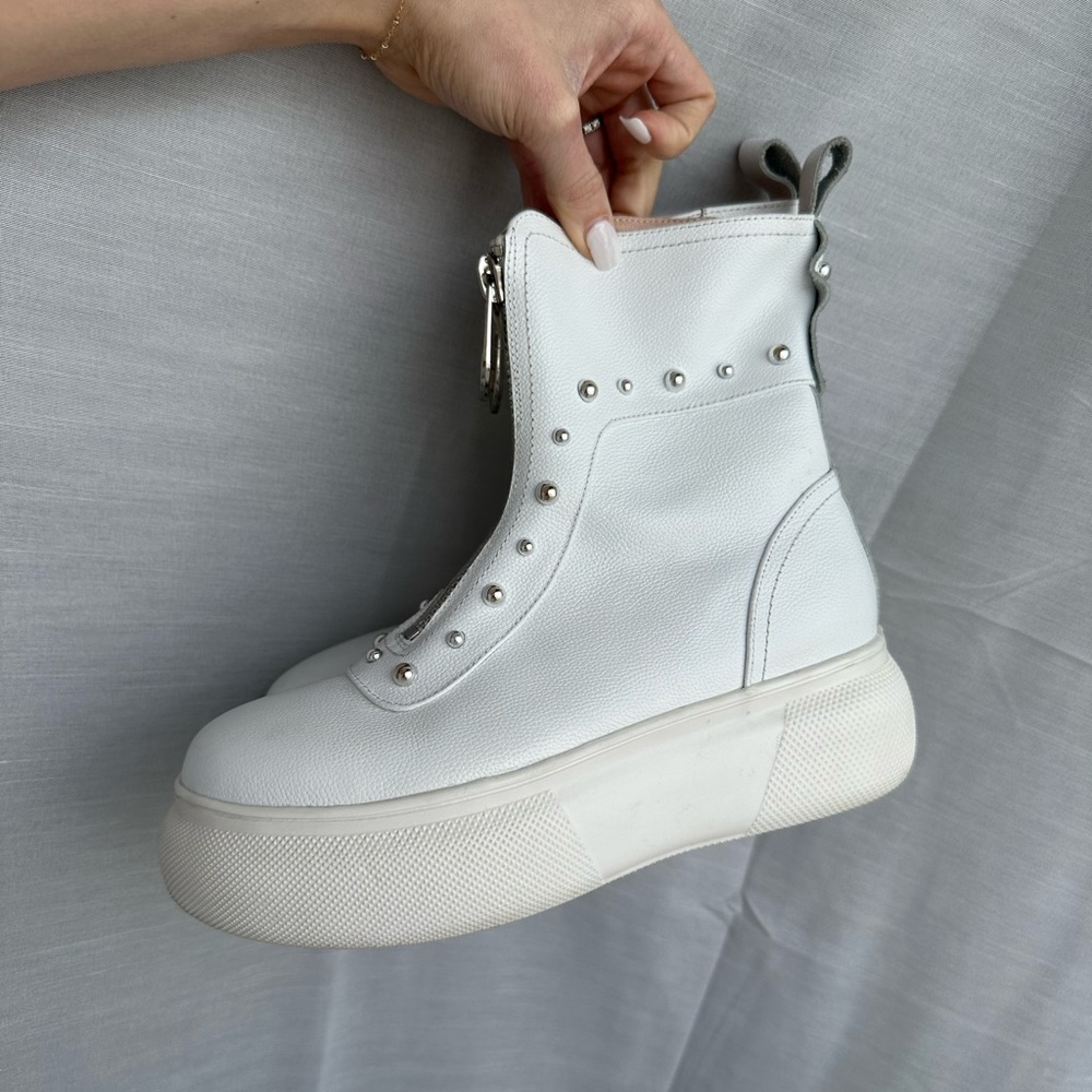 White Stud Platform Ankle Booties - image 2